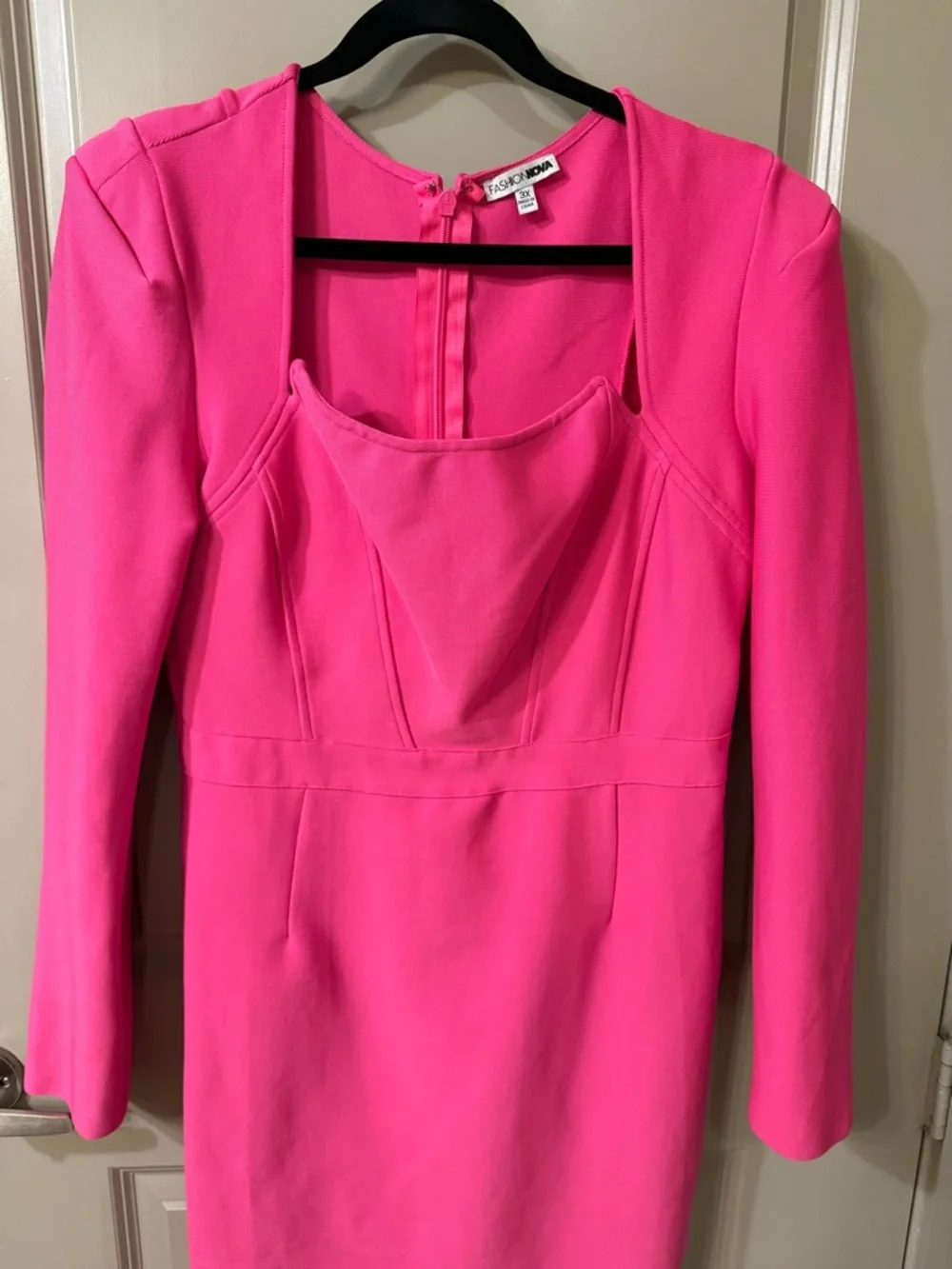 Fashion Nova Polly Bandage Midi Dress - Pink Long Sleeve Sheath Dress - Women 3X - Picture 4 of 6